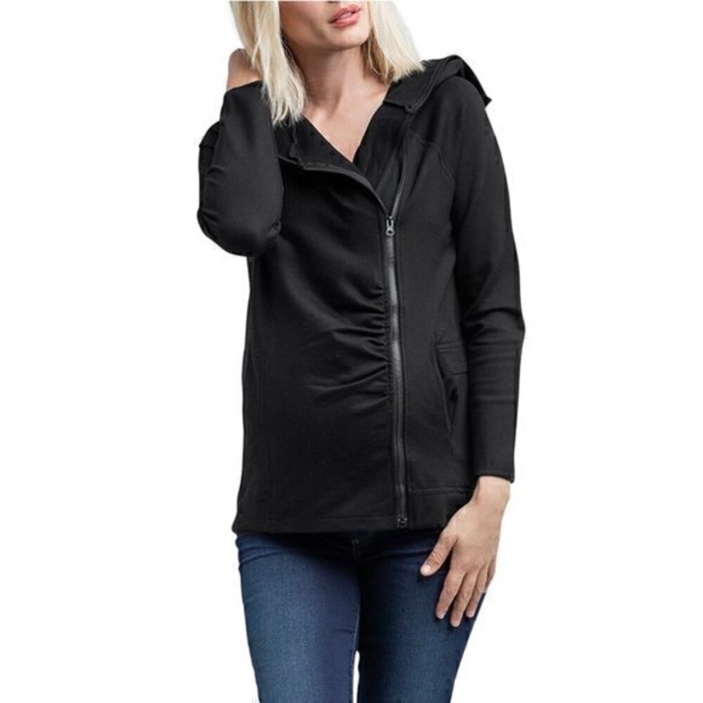 Nom Maternity Black Rainier Fleece Lined Zip Hoodie Size L